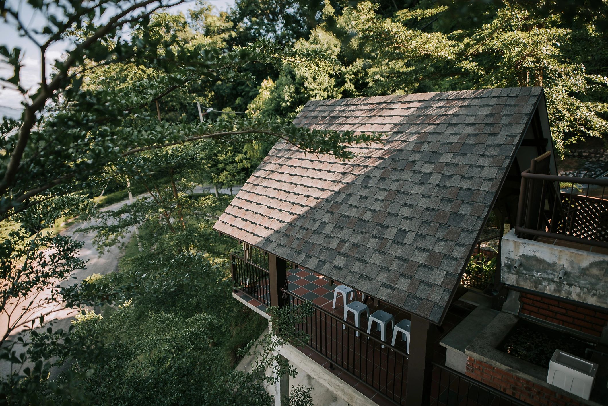 Well-maintained home exterior with prominent roofline